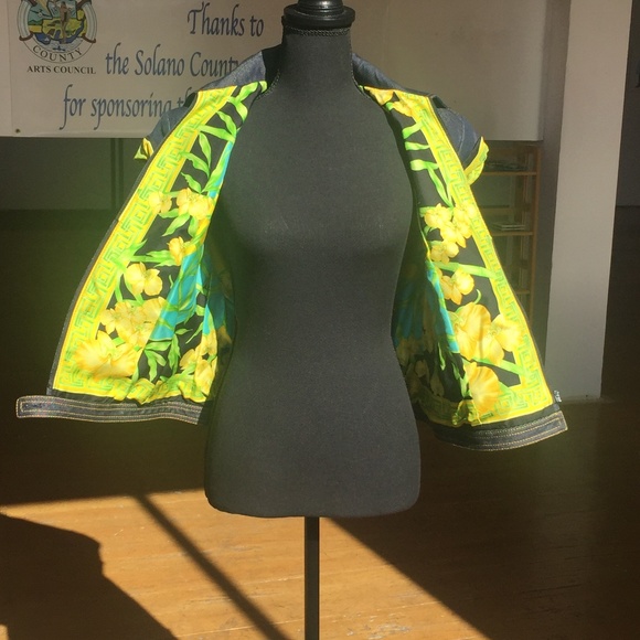 S/S 2000 Gianni Versace by Donatella Denim Medusa Silk Jungle Sleeveless Top - Picture 7 of 8